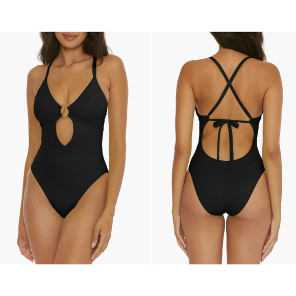Becca Swim Coast Cutout One Piece Swimsuit Black Gold Size Large NEW with tags! - Picture 1 of 8